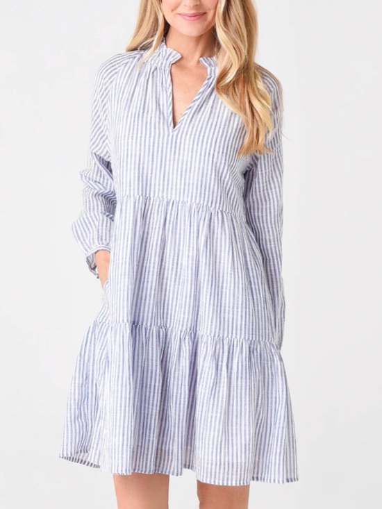 J. Crew Dresses & Skirts - J.Crew Striped Cotton Poplin Tiered Ruffle Neck Dress Size LT